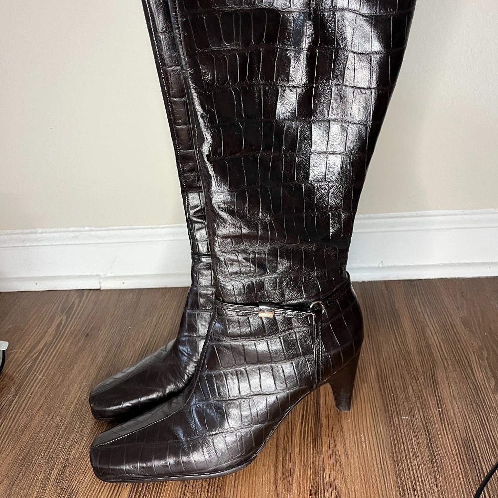 Antonio Melani Tall Black Patent Leather Boots - 10